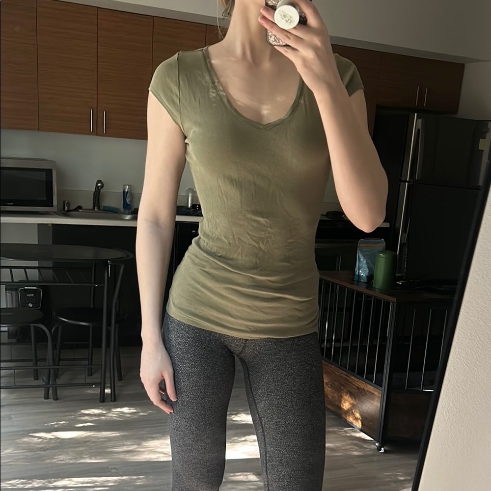 Olive Green Women's V-Neck Top
